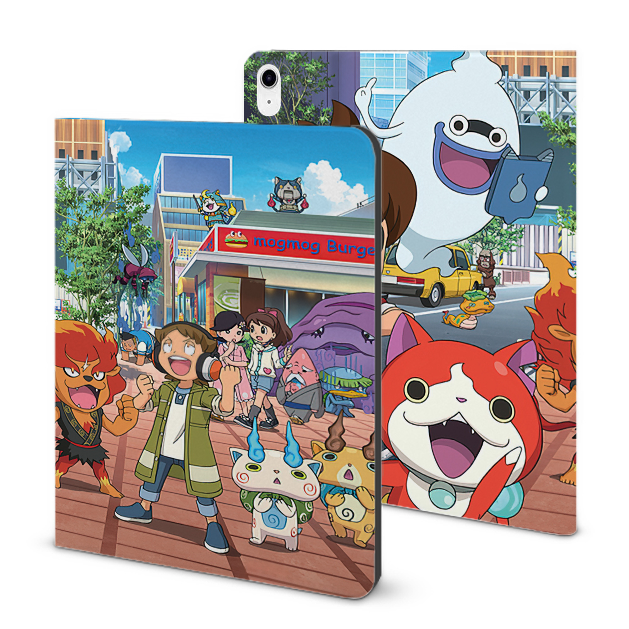 （画像用） 妖怪ウォッチ Yo-kai Watch IPad ケース ブック型 PUレザー TPU 耐衝撃 軽量 薄型 ペン収納なし 全面保護 IPad 各モデル対応